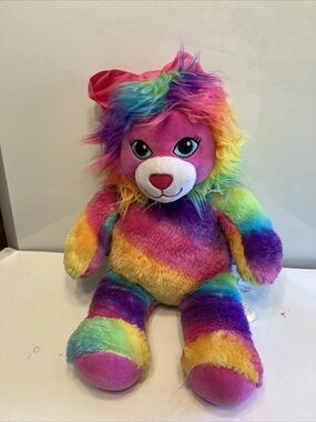 Build a Bear Workshop Lion Rainbow Color Craze Plush BAB Stuffed Plush With Bow